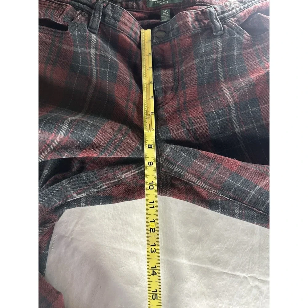 Lauren Ralph Lauren Red Plaid Flannel Pants‎ Womens 14P 34x28 Red Stretch Jeans